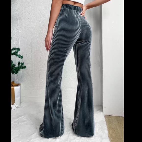 Blue Gray Corduroy Flare Pants - Picture 2 of 4